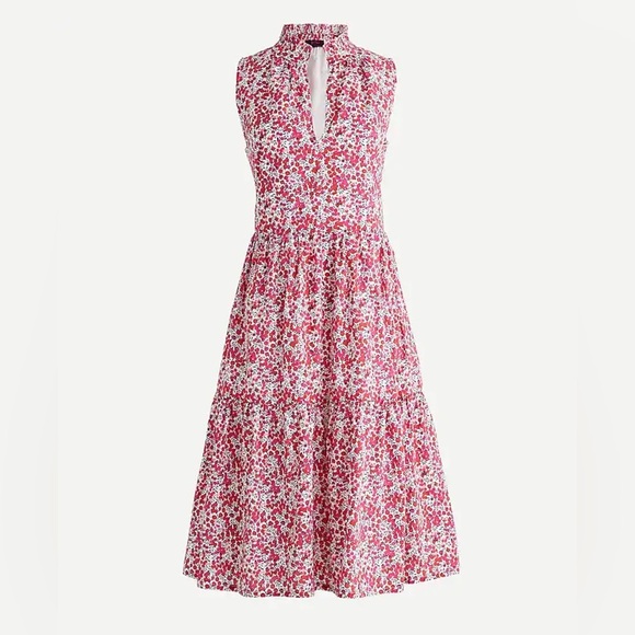 J. Crew Sleeveless Dress Liberty Wiltshire Tiered Midi Size Small - Picture 1 of 7